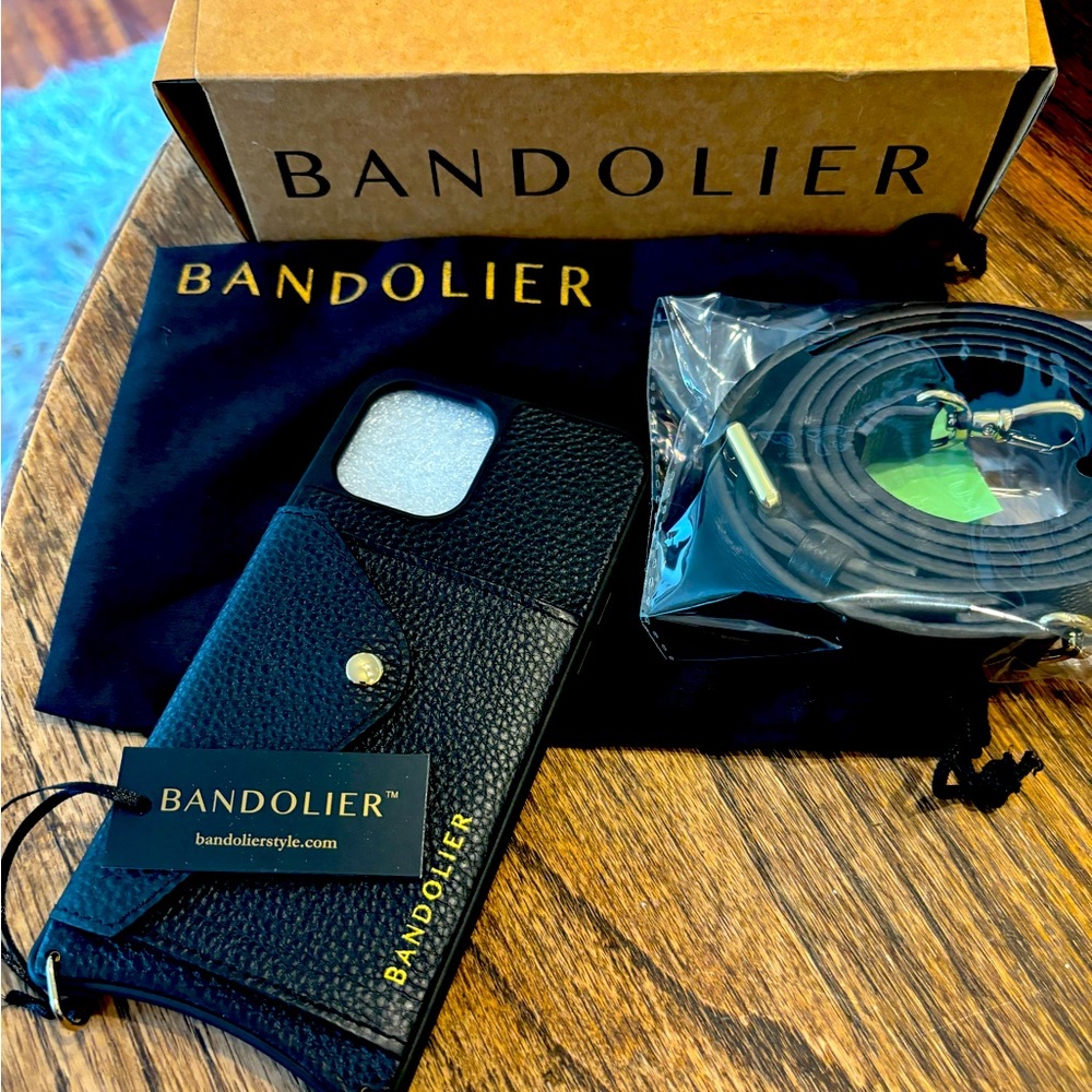 NWT Bandolier Hailey black and gold cross body i phone 12 Pro Max case